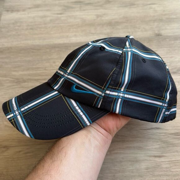 Nike Golf Hat Ball Cap Black & Blue Windowpane Plaid - Picture 2 of 9